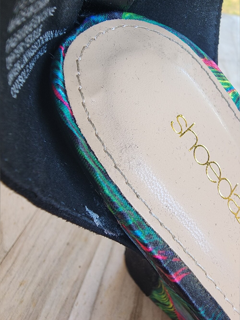 ShoeDazzle Ebani Tropical Palm Platform Wedge Heels Black Size 10 - Picture 10 of 10
